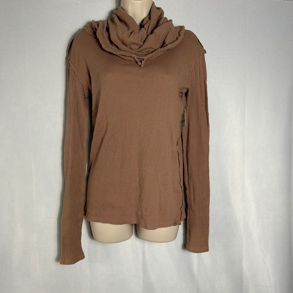 NWT Free People Top We The Free S Ribbed Cowl Neck Strawberry Roan Brown